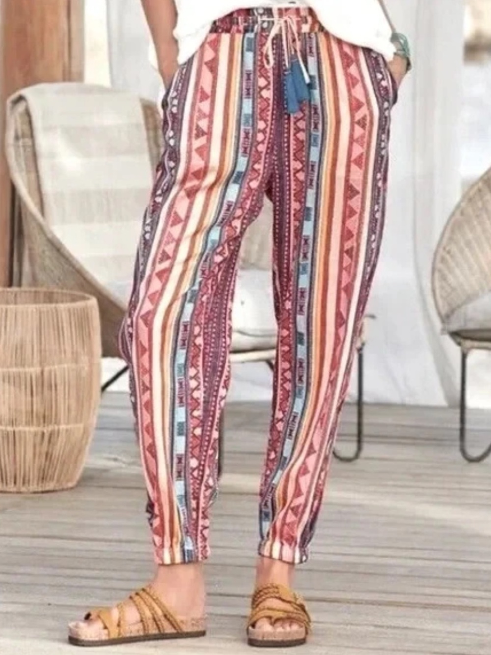 Sundance Jessenia Joggers Size Small Boho Southwestern Print Tassel Pants